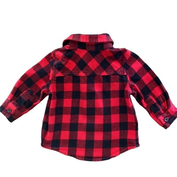 Joe Fresh Flannel Red Black Buffalo Plaid Button-Down Shirt 3-6 Months - Picture 7 of 7